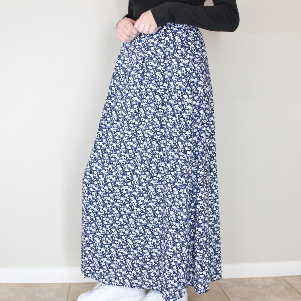 Floral Navy Maxi Skirt - Women's Long Casual Skirt